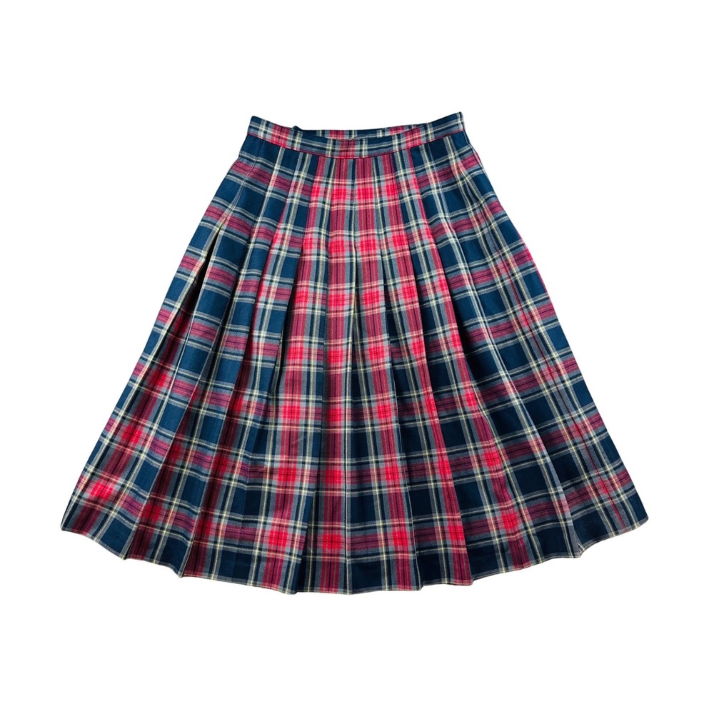 Mango Skirt Women S Blue Red Pleated Midi High Waist Plaid Tartan Collegiate - Picture 2 of 7